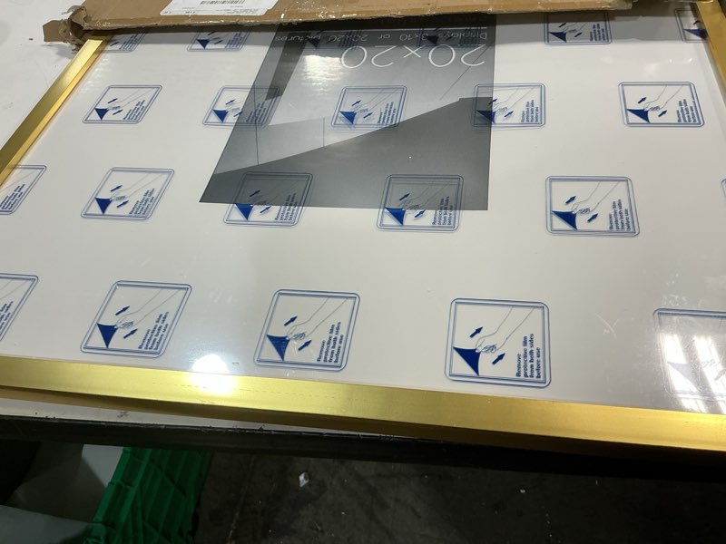Condition photo showing As Is for americanflat 20x20 picture frame with polished plexiglass - use as 8x10 frame with mat or display 20x20 photo without mat - streamline collection - thin border square frames for wall display - gold gold 20x20 white mat