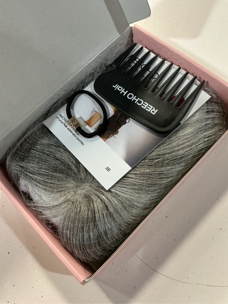 Condition photo showing Good Condition for reecho hair toppers for women real human hair, seamless human hair toppers with bangs, 360° 3d cover clip in bangs hair extensions for daily wear, gray