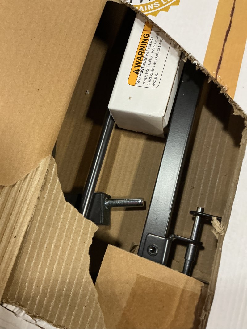 Condition photo showing As Is for Ingenuity Easy Open Baby Gate & Dog Gate, Hands-Free Open Patent-Pending Foot Pedal, 27.5"-52" Wide, 28" Tall, Hardware or Pressure Mounted, Install in Doorway, Bottom of Stairs, or Wall - Espresso