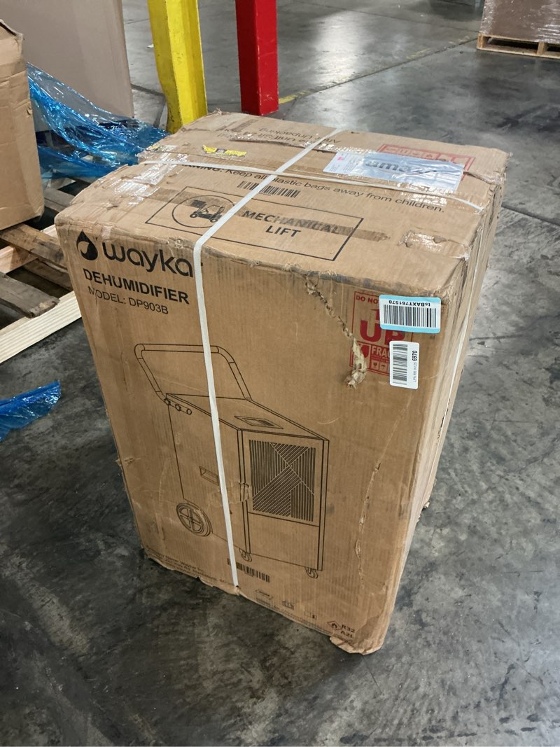Condition photo showing New/Like New for waykar 216 pints commercial dehumidifier with pump, drain hose and washable filter space up to 8500 sq. ft, for basements, industrial or commercial spaces and flood restoration - 5 years warranty 216 pints with pump