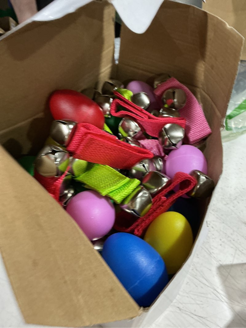 Condition photo showing Good Condition for 60 pcs shaker musical instruments kids party favor baby learning percussion toy, including 20 wrist hand band jingle bells, 20 egg shakers and 20 maracas rattle shaker sand hammers