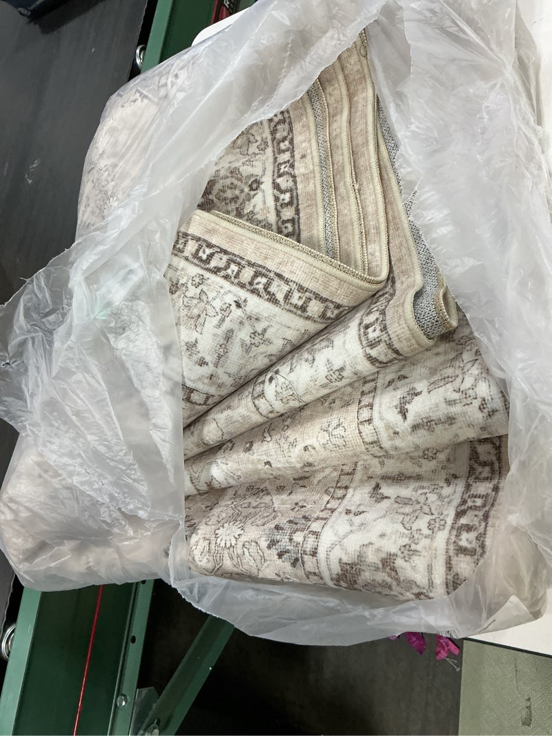 Condition photo showing As Is for 5x7 Area Rugs for Living Room: Washable Vintage Floral Rug Low Pile Non-Slip Boho Carpet for Bedroom Nursery Dining Room (Beige, 5'x7') Beige 5' x 7' (Rectangular)