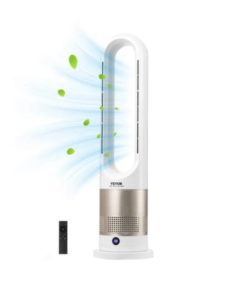 VEVOR Tower Fan Bladeless, 16 ft/s Velocity Quiet Floor Fan that Blows Cold & Heating Air, 80° Oscillating Fans with 8 Speeds, 9H Timer, Standing Fans with Remote Control for Bedroom, Office, Home
