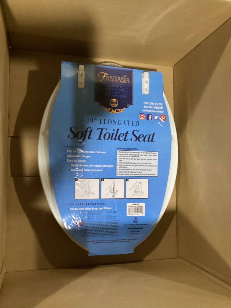 Condition photo showing New/Like New for soft elongated vinyl toilet seat, white - 19 inch soft vinyl cover with comfort foam cushioning - fits all elongated size fixtures - easy to install fantasia by achim home decor