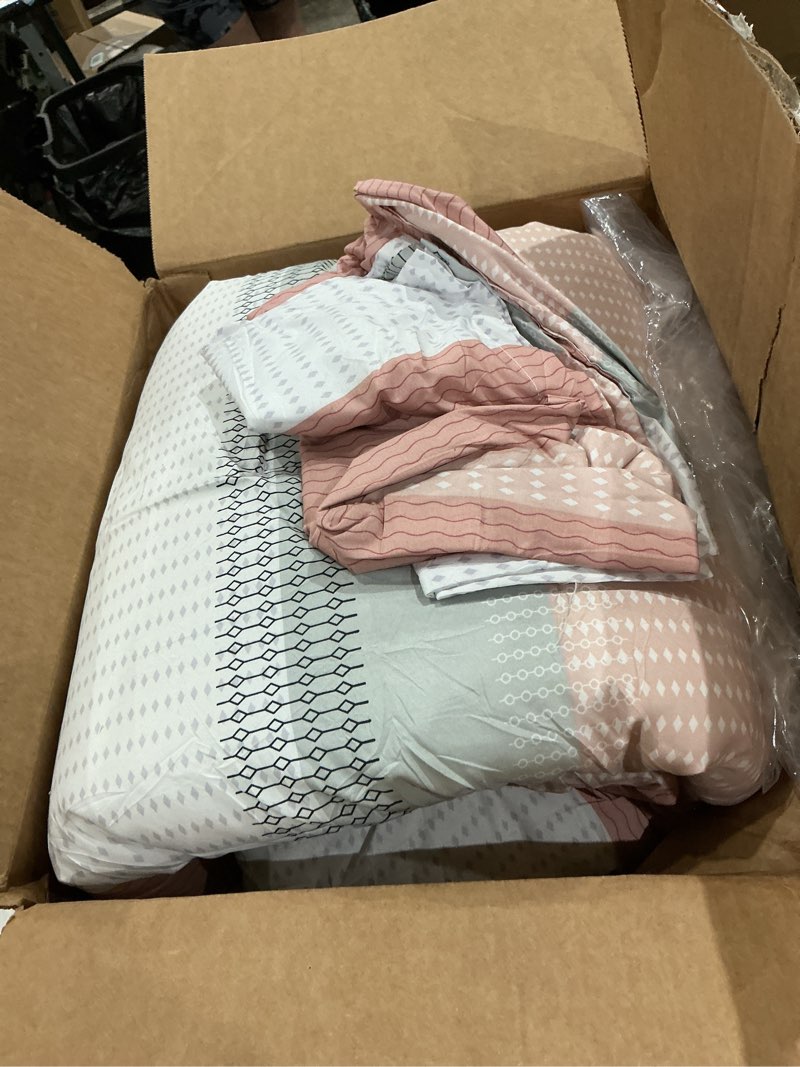 Condition photo showing As Is for litanika pink full size comforter sets for girls, 3 pieces blush white colorblock women lightweight bedding comforter set full blush pink