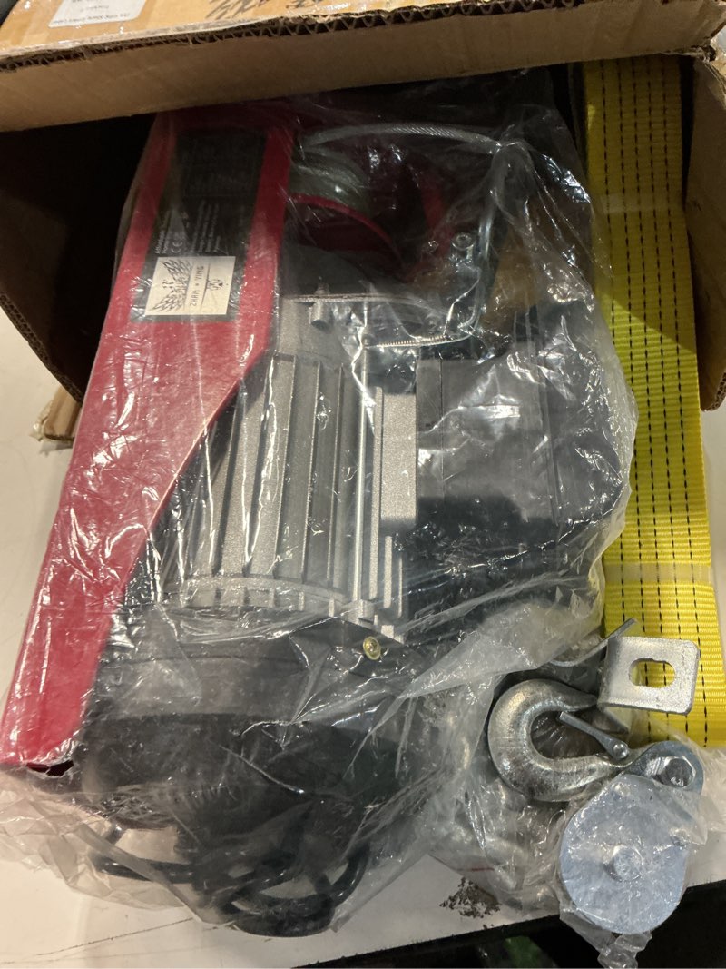 Condition photo showing Good Condition for electric hoist, 1320 lbs 110v electric winch with 14 ft wired remote control, 40 ft single cable lifting height, single/double slings, lift hoist for garage warehouse factory