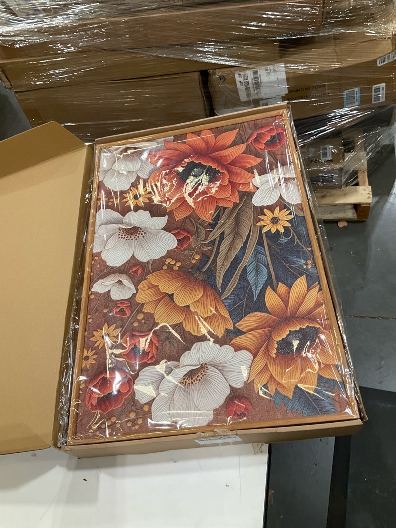 Condition photo showing New/Like New for large boho flower botanical framed canvas wall art,abstract floral wall decor,embroidery plant painting,bloom wildflower artwork for living room,bedroom,dining room,office -16"x24"x3 boho embroidery flower wall art 24"l x 16"w