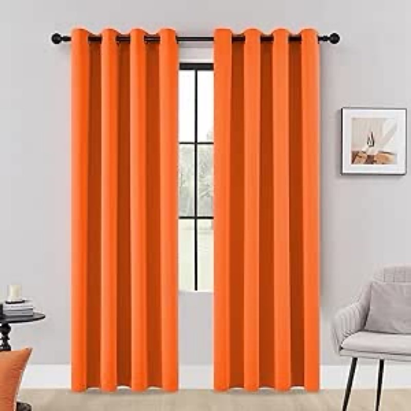 huto blackout bedroom curtains panels 84 inch - energy saving thermal insulated privacy protect antique copper grommet sun block drapes for living room, 1 pair, 52 by 84 inch, vibrant orange