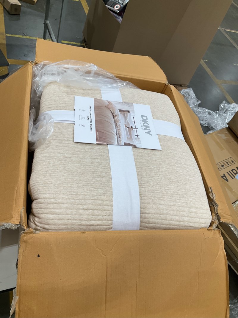 Condition photo showing Good Condition for dkny pure king comforter set - soft jersey knit bedding - 3-piece - oatmeal beige king oatmeal