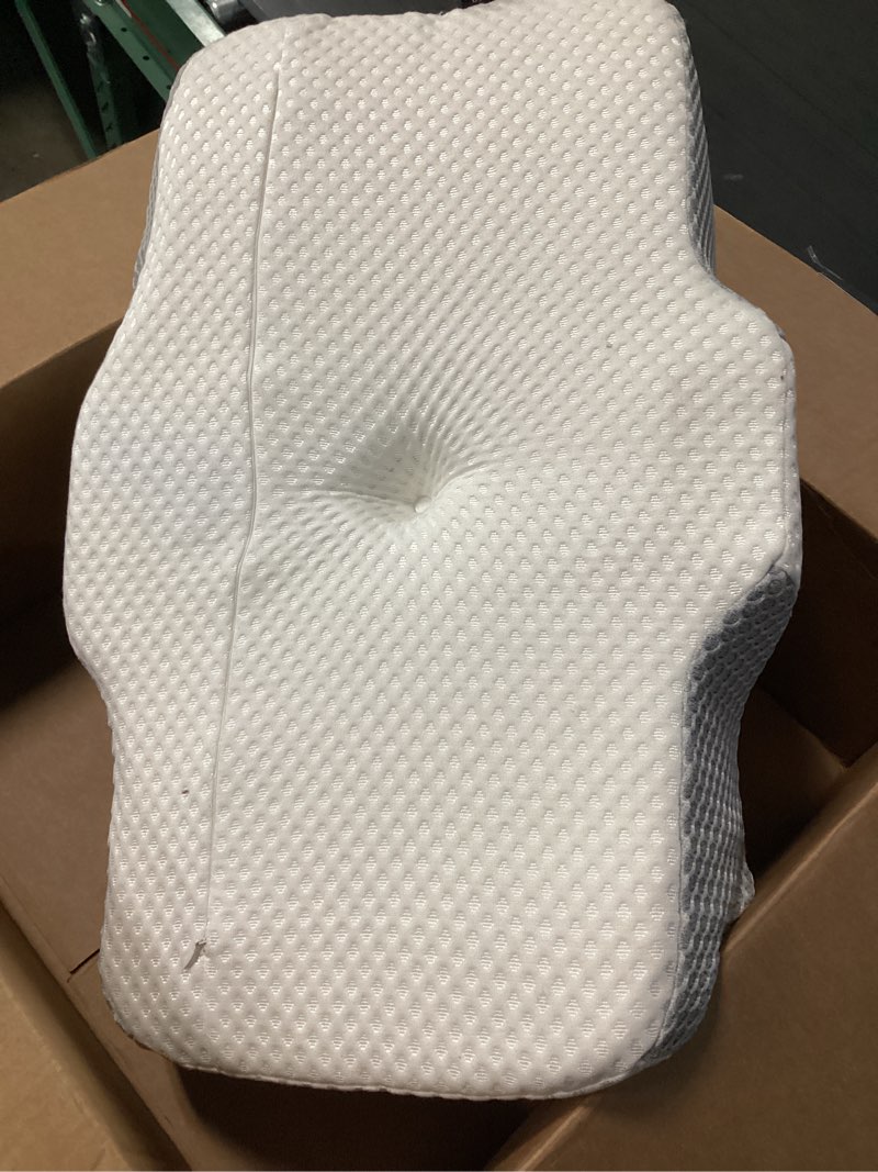 Condition photo showing As Is for osteo cervical pillow for neck pain relief, hollow design odorless memory foam pillows with cooling case, adjustable orthopedic bed pillow for sleeping, support for side back sleepers queen(25.5*16.5*5.2/4.1 inches) dark grey
