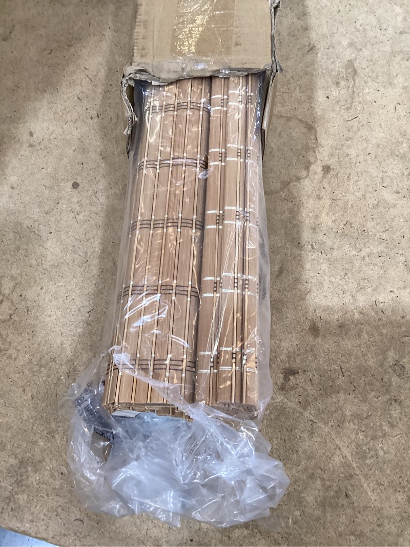 Condition photo showing New/Like New for lazblinds no tools no drill cordless bamboo roman shades, light filtering window treatment, roll up bamboo blinds for windows 22'' w x 72'' h, brown light filtering-brown206 22" w x 72" h