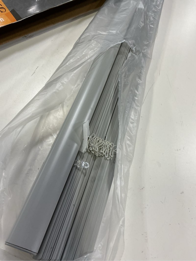 Condition photo showing Good Condition for cordless room darkening mini blind - 36 inch length, 64 inch height, 1" slat size - gray - cordless gii deluxe sundown horizontal windows blinds for interior by achim home decor gray 36 x 64