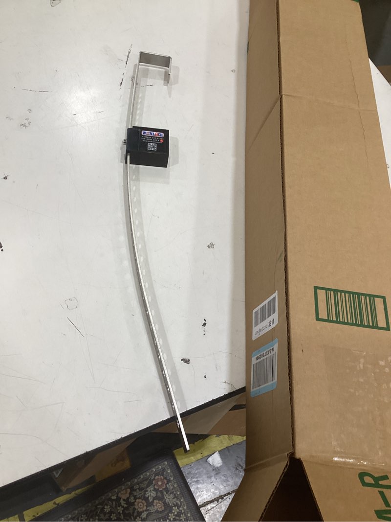 Condition photo showing As Is for winlock window security bar for child safety, burglary prevention locks an open window with ac & fan, double hung protection, solid steel, adjustable (3-24"), stops up down inside outside year around 24" tall 1.8" wide black