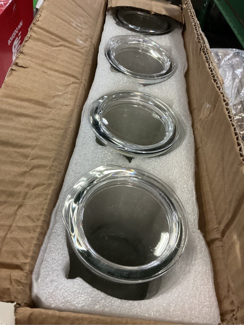 Condition photo showing Good Condition for netany set of 4 glass carafe with lid, 1 liter beverage serveware carafe, clear glass pitcher for mimosa bar, brunch, cold water, juice, milk, iced tea, lemonade