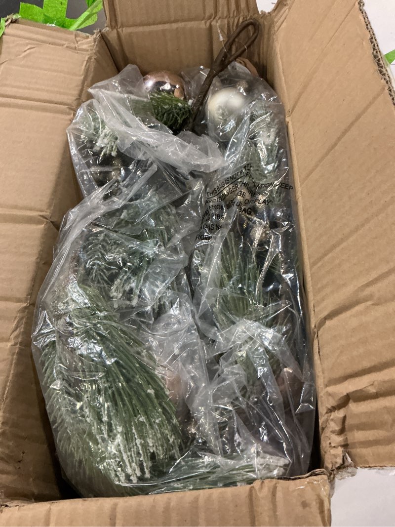 Condition photo showing Good Condition for 9 Ft Prelit Christmas Garland, Artificial Christmas Garland with Lights, Decoratived with Green Pine Branches Glitter Leaves Balls,with 100 Lights & Timer (Green Sillver-Balls)