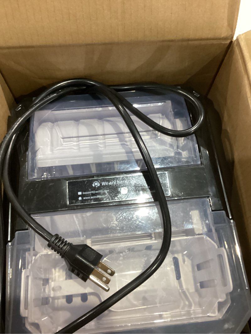 Condition photo showing As Is for Aeitto Ice Makers Countertop, 9 Ice Cubes Release in 6 Mins, 26Lbs/24H, 2 Sizes of Bullet Ice Machine,Self-Cleaning Portable Ice Maker with Ice Scoop and Basket for Home Kitchen Office RV Bar, Black