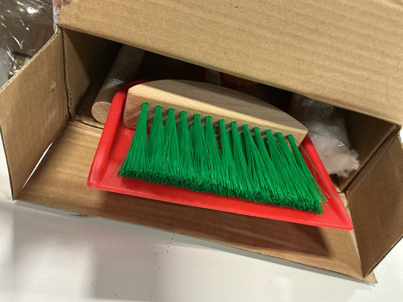 Condition photo showing Good Condition for WHOHOLL Wooden Kids Cleaning Toy Set Toddler Broom and Dustpan Set for Housekeeping 9 Pcs Broom and Mop Set for Toddlers 3-5, Baby Cleaning Toys with Sponge, Birthday Gifts for Boys and Girls A-red