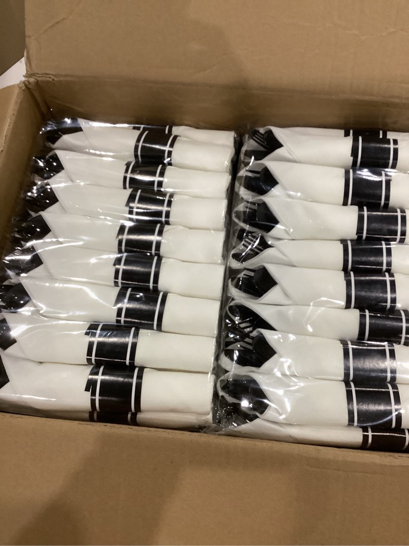 Condition photo showing Good Condition for goodluck 350 piece dark blue plastic dinnerware set for party, clear disposable plates for 50 guests, include: 50 dinner plates, 50 dessert plates, 50 pre rolled napkins with cutlery set, 50 cups dark blue 350 piece (50 guests)