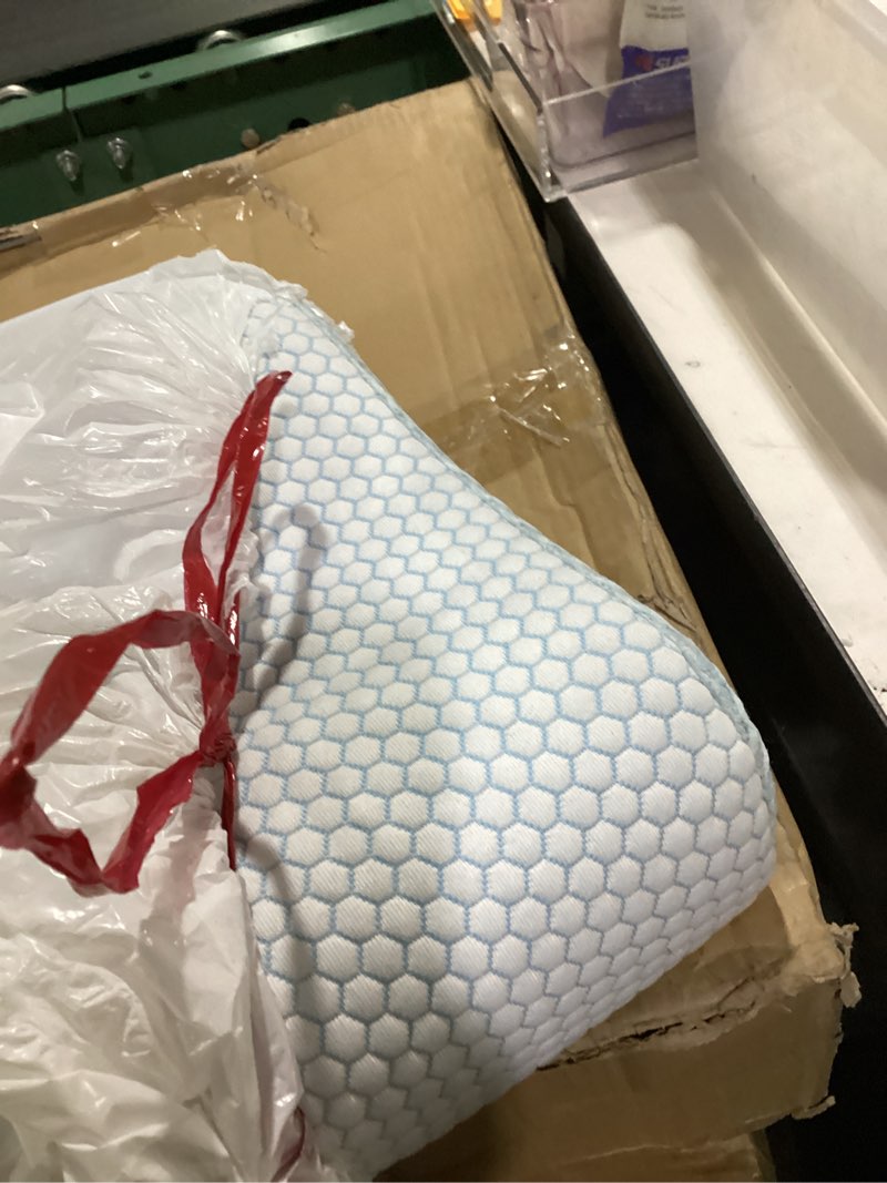 Condition photo showing Good Condition for anvo memory foam pillow, neck contour cervical orthopedic bed pillow for sleeping side back stomach sleeper, ergonomic design for neck and shoulder pain relief, blue white, firm blue white firm - standard (24 x 13.4 x 4.7 inches)