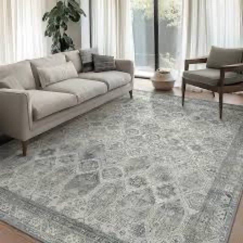 Bavni Washable Rug 8x10 Area Rug for Living Room Bedroom Dining, Washable Vintage Print Carpet, Ultr