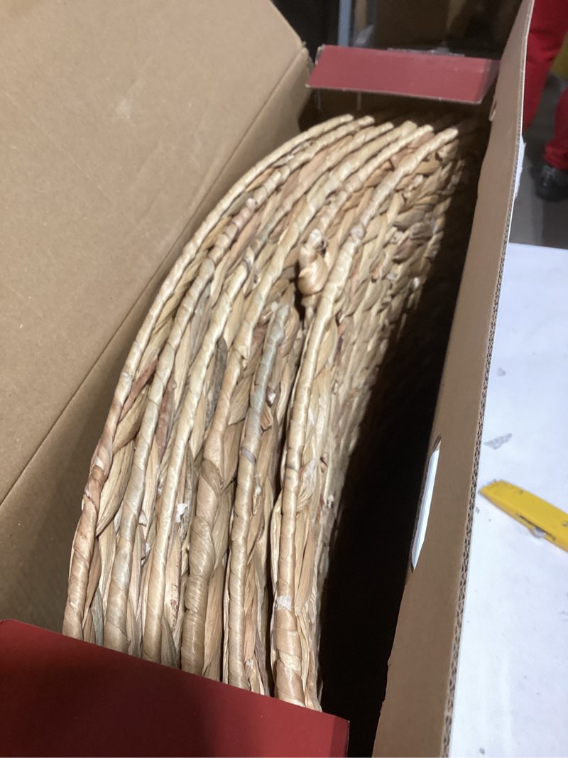 Condition photo showing As Is for 42in Extra Large Christmas Tree Collar - Woven Hyacinth Tree Collars for Artificial Trees - Rattan Rustic Farmhouse Basket for Tree Base Cover with Cord Cut-Out for 9ft 10ft 12ft Tree (Natural) 42" Natural