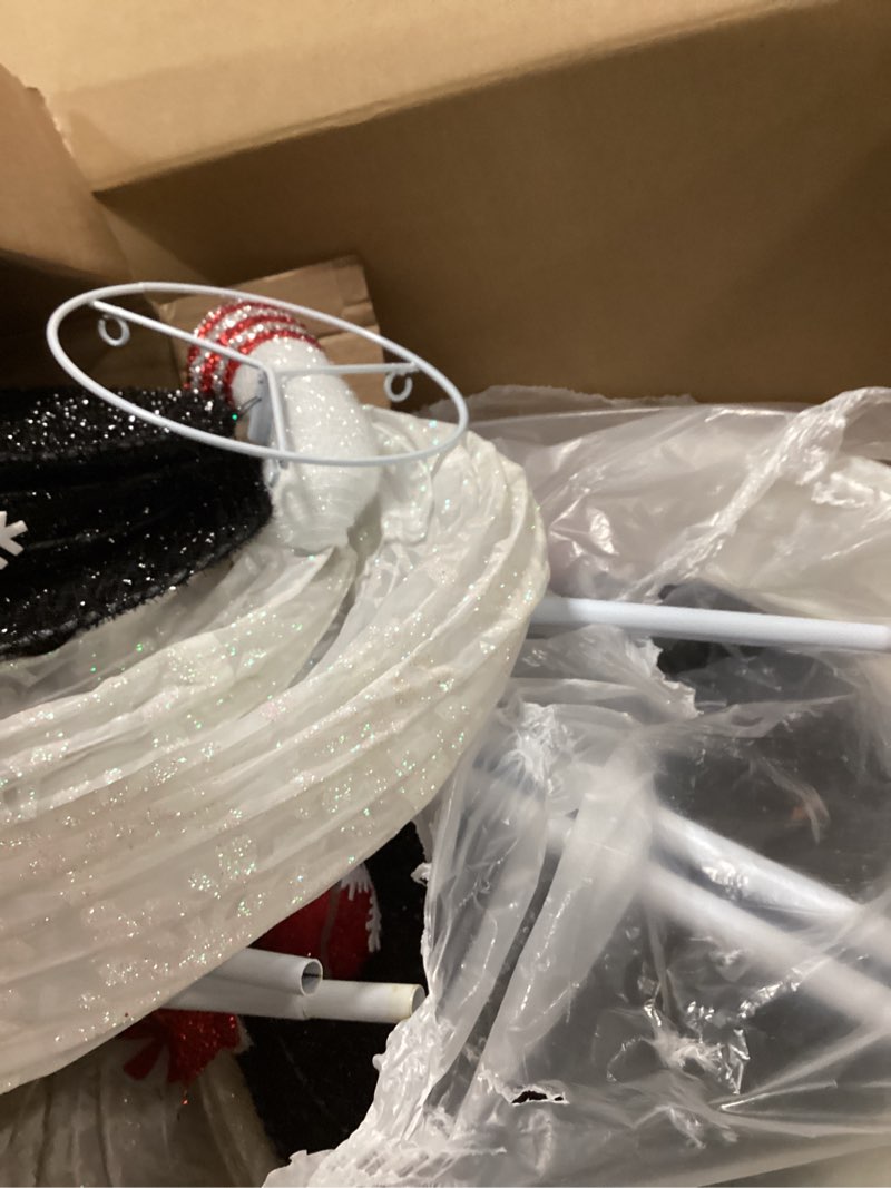 Condition photo showing As Is for 4 ft. Light-Up Snowman Collapsible Outdoor Christmas Decoration