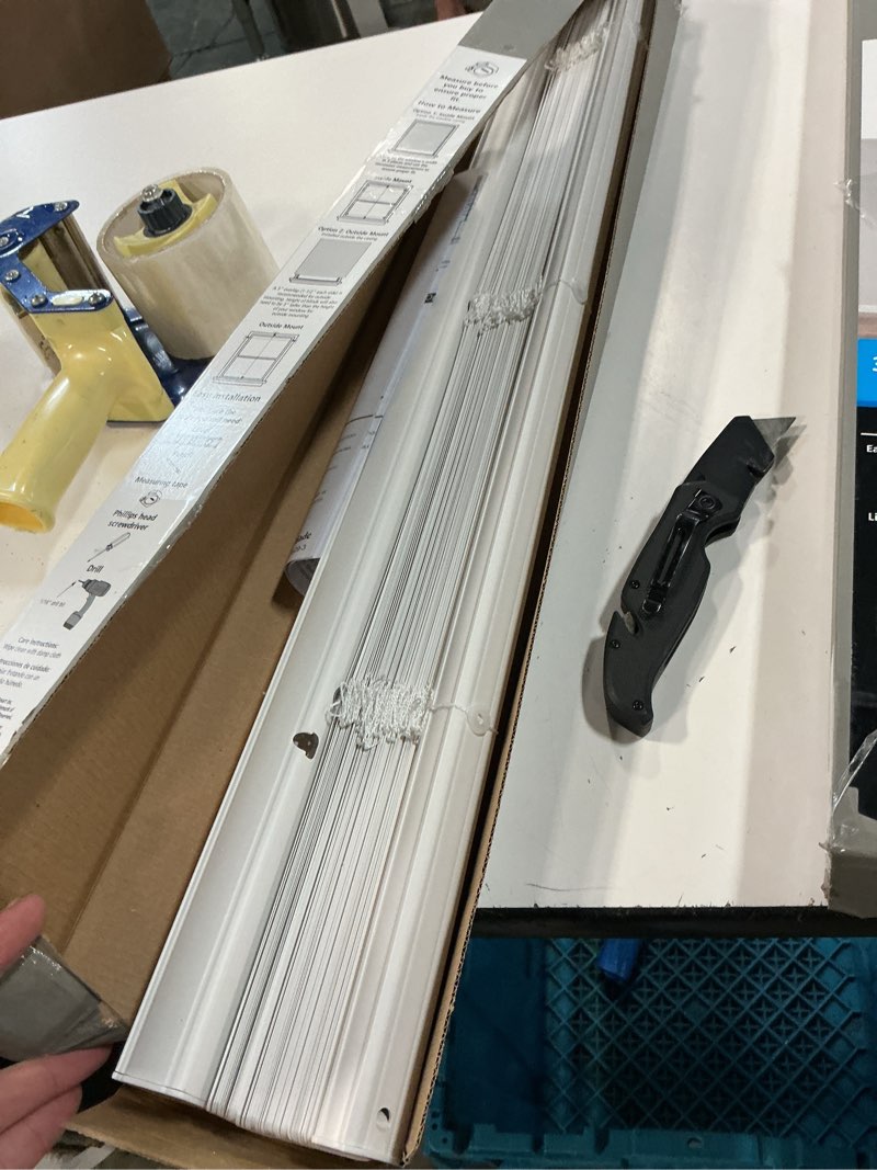Condition photo showing Good Condition for mainstays 1" cordless room darkening vinyl blinds, white, 32"w x 64"l