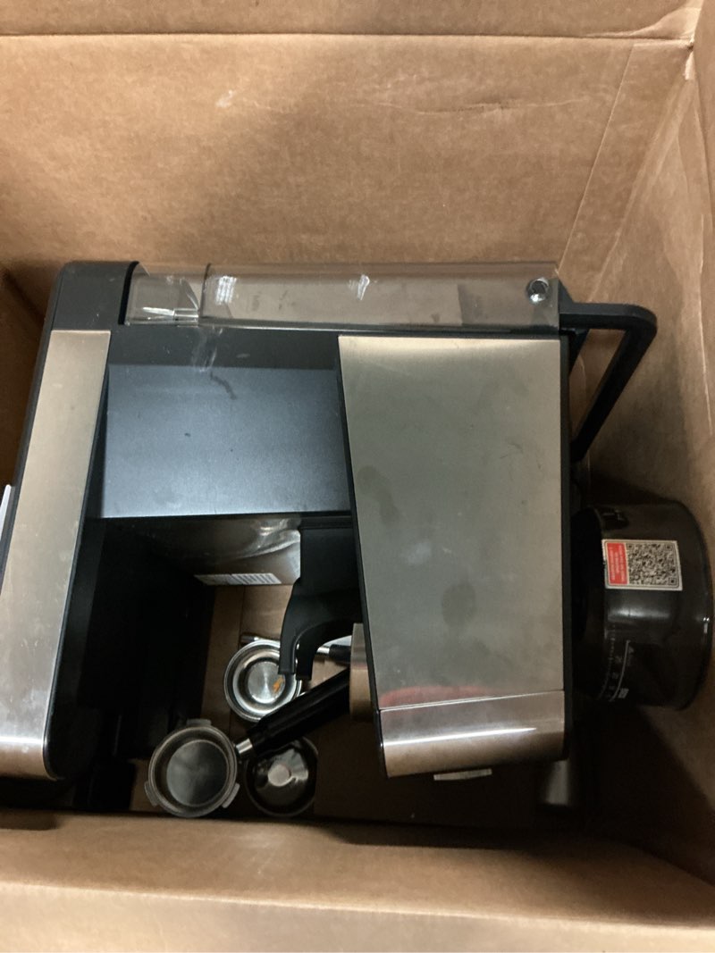 Condition photo showing As Is for espresso machine 15 bar with built-in anti-clog coffee grinder,stainless steel coffee maker with 77.8 oz removable water tank for cappuccino/latte,home&office,black deep black