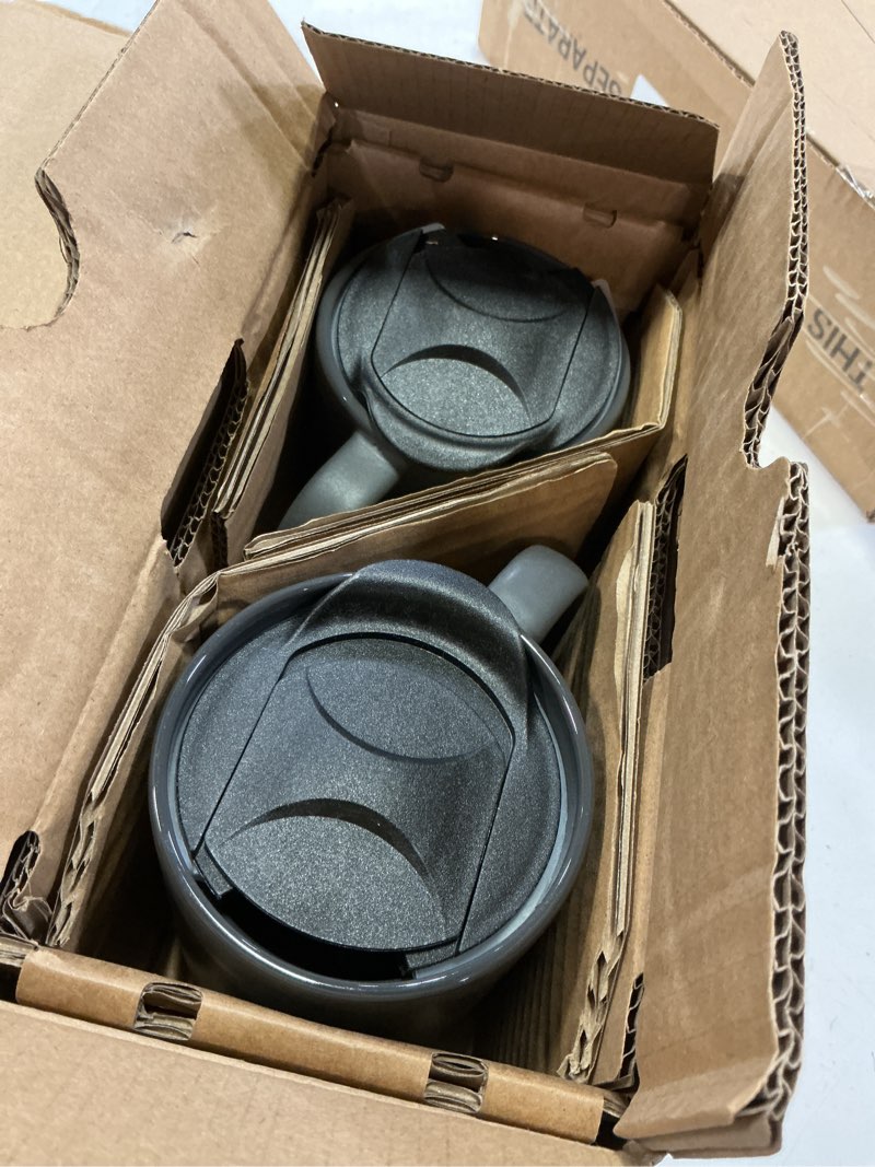 Condition photo showing As Is for DOWAN Coffee Mugs, 15 oz Mug Set of 2, Large Ceramic Coffee Mug with Cork Bottom and Spill Proof Lid for Mom Dad, Big Mug for Latte Tea, Matte Grey Matte Grey 15 fl oz (Set of 2)