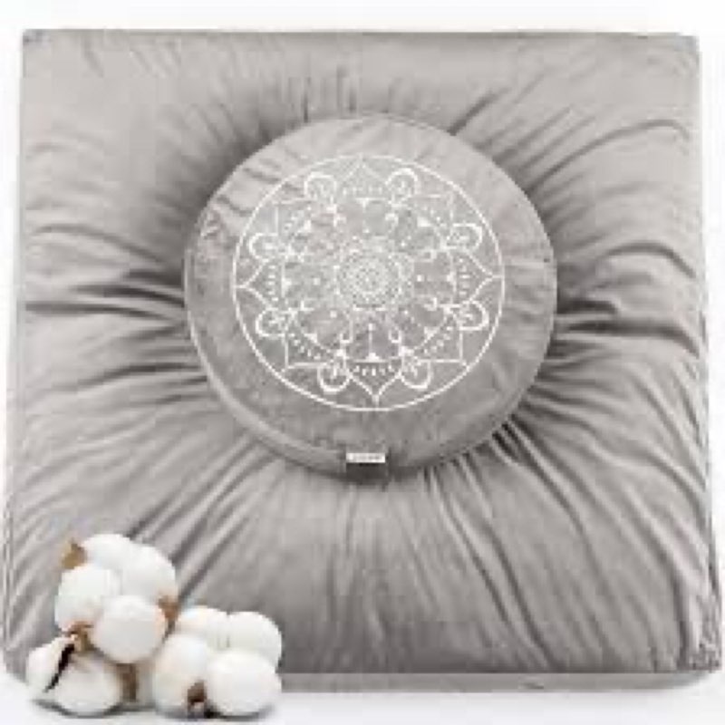 hihealer meditation cushion set large velvet floor pillow & traditional tibetan yoga bolster for adults zafu meditation mat with buckwheat filling (grey )