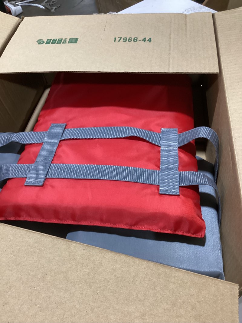 Condition photo showing As Is for stearns kids life vest, uscg approved type iii life jacket for children under 90lbs, youth pfd for boating, swimming, watersports, pool, beach, & more red 50-90lbs