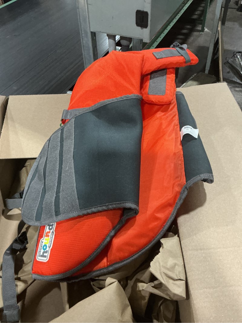 Condition photo showing As Is for outward hound granby splash orange dog life jacket, xl orange x-large (chest girth: 33"-44")
