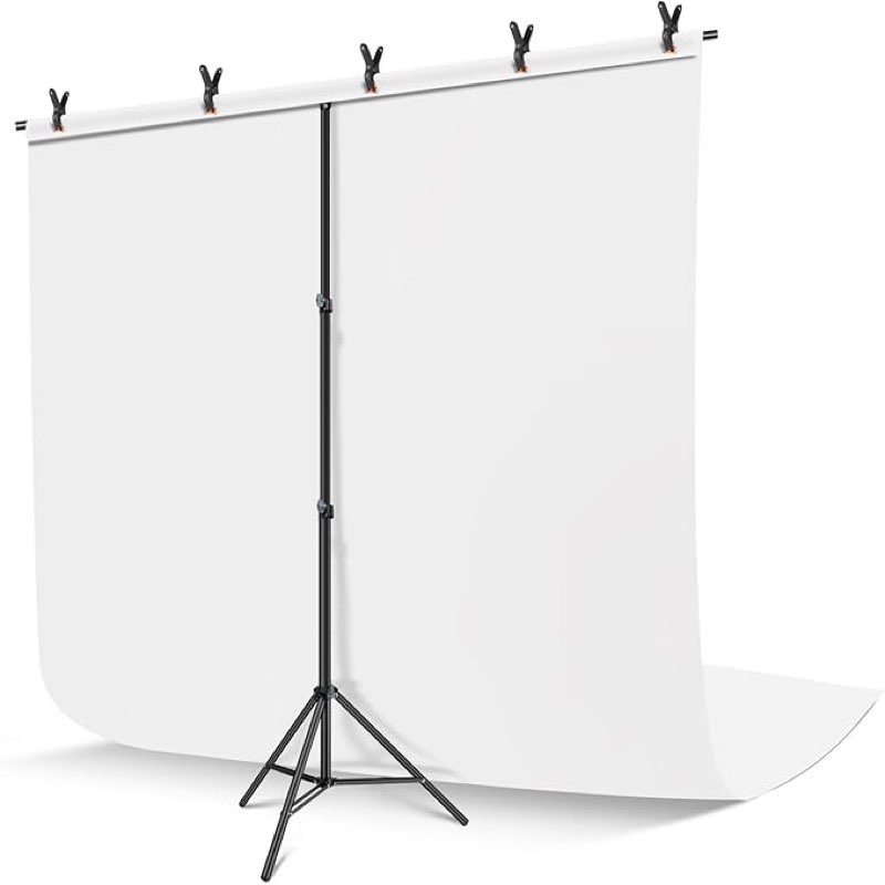 white backdrop with stand, 6x9 ft white photo backdrop curtain with 6.3x6.5 ft background stand, por