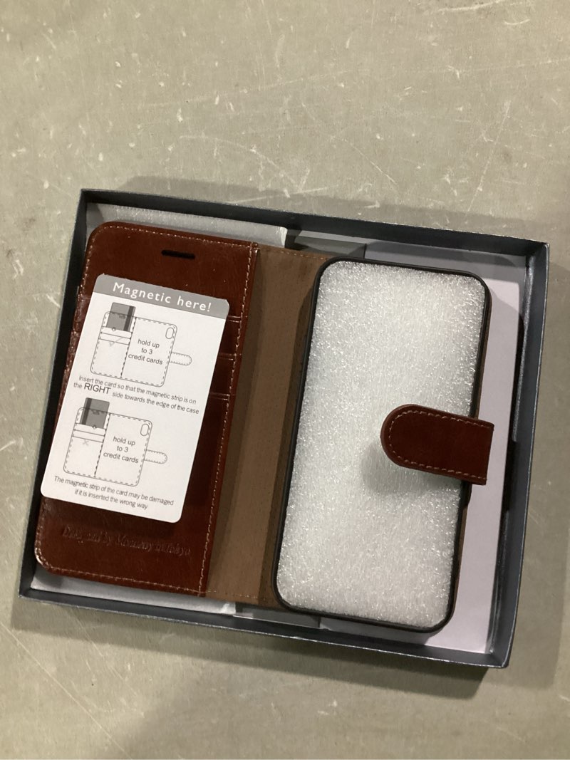 Condition photo showing Good Condition for MONASAY Wallet Case Compatible for iPhone 13 mini, [Glass Screen Protector Included] [RFID Blocking] Flip Folio Leather Cell Phone Cover with Credit Card Holder, 5.4-inch, Brown