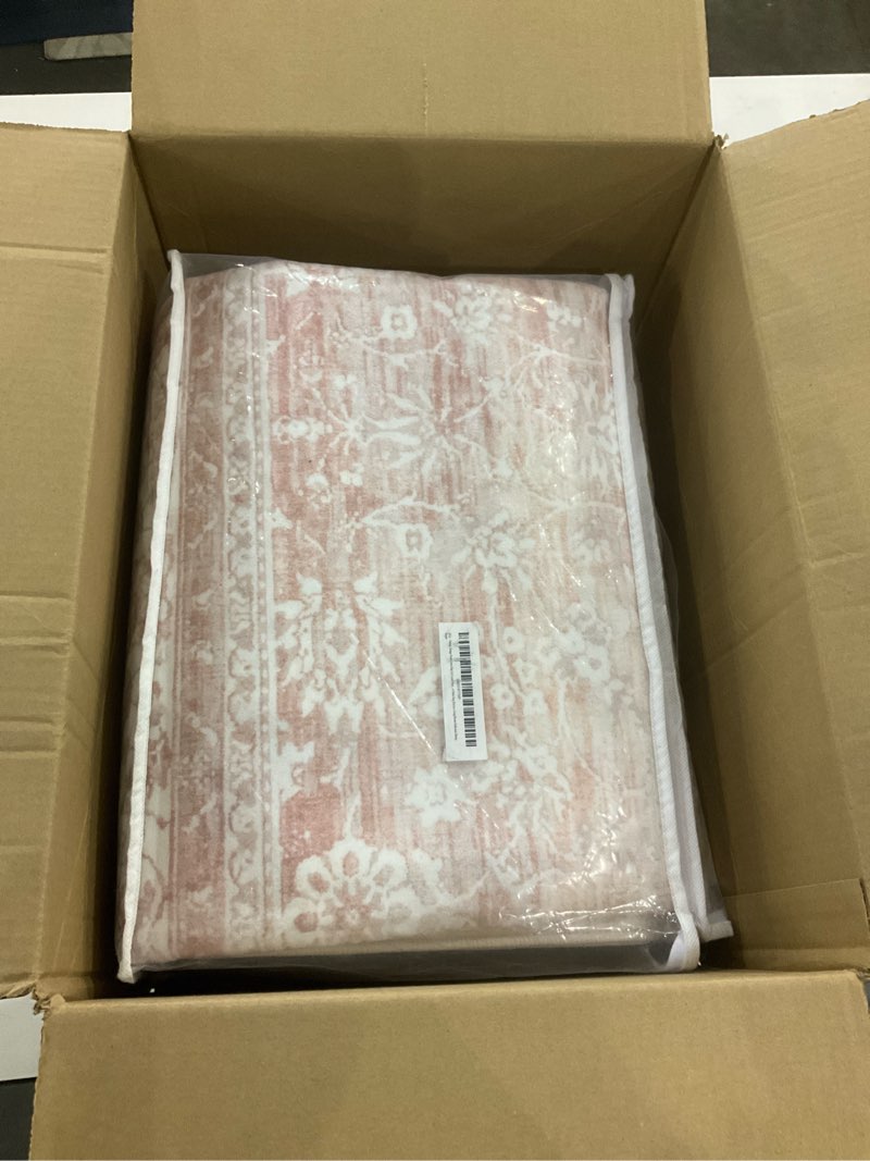 Condition photo showing New/Like New for Nursery Rug for Baby Girl,Neutral Blush Pink Boho Cute Floral Foldable Machine Washable Soft Faux Wool Carpet Area Rugs for Living Room Bedroom Dorm Kids Playroom,5x7 5' x 7' (Rectangular) Pink