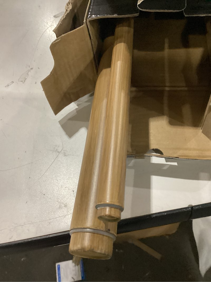 Condition photo showing As Is for 1-1/8 inch diameter faux wood curtain rod with wood grain finials, 36-72 inch telescoping double curtain rods for window width 24-68 inch, 1 pack 36-72'' chestnut color