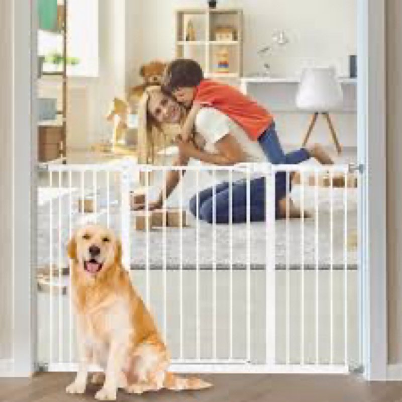 keny Extra Wide Baby Gate - Auto Close Safety Gate, Pressure Mounted, 29\"-47.3\", 30\" Tall, White 29-47.3\"Wide, 30\"Tall