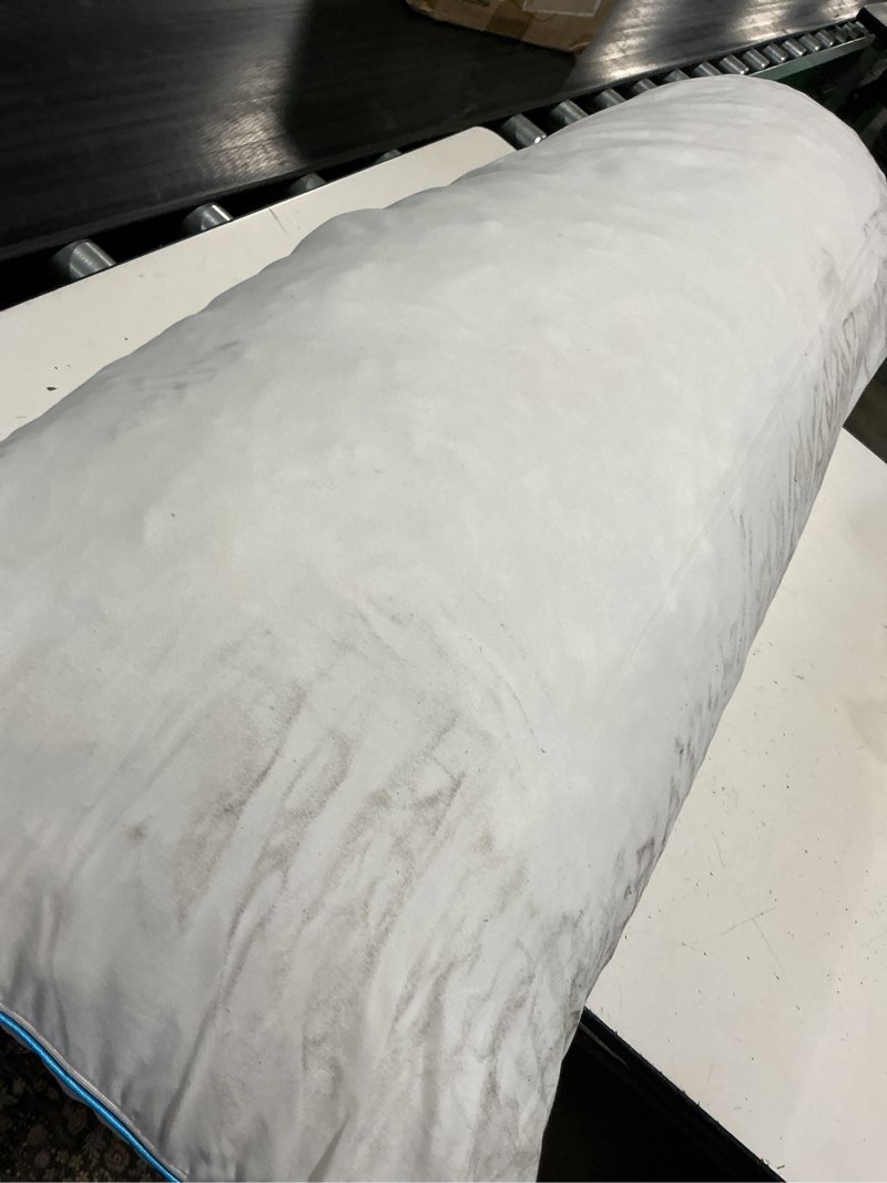 Condition photo showing As Is for moonorah body pillow, shredded memory foam soft cooling long body pillows for adults side sleeper, 2 in 1 large full bed pillows for sleeping - 20x54 inch, white