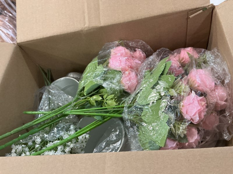 Condition photo showing Good Condition for lemonroad 4 sets vintage flower vase for table centerpieces artificial fake rose baby's breath eucalyptus leaves rustic vase with handle for wedding bridal shower home valentine's day decor(pink)