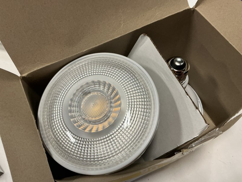 Condition photo showing As Is for great value led light bulb, 13.5 watts (90w equivalent) par38 floodlight lamp e26 medium base, dimmable, soft white, 2-pack