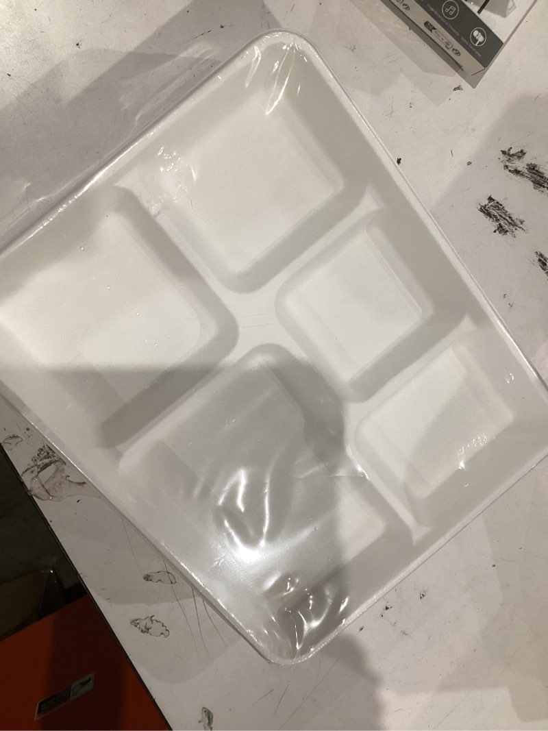Condition photo showing Good Condition for compostable 5 compartment plates disposable, 10.25 x 8.25 inch, [50-pack] heavy duty paper plates with dividers, sturdy school lunch trays, white paper dinner plates for kids buffet party 10.25in divided plates-50pcs