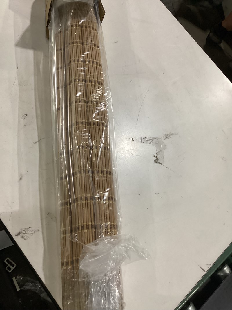 Condition photo showing New/Like New for cordless bamboo roman shades, light filtering bamboo blinds shades for indoor windows, uv protection roll up blinds for home, office, 26" w x 64" h, natural natural 26"w x 64"h
