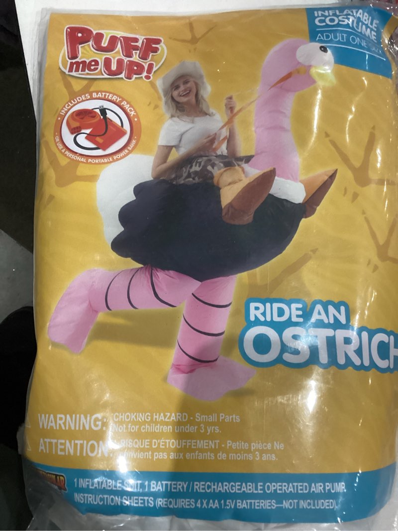 Condition photo showing New/Like New for spooktacular creations inflatable halloween costume adult, riding an ostrich blow up suit set for dress up cosplay parties x-large(75in)