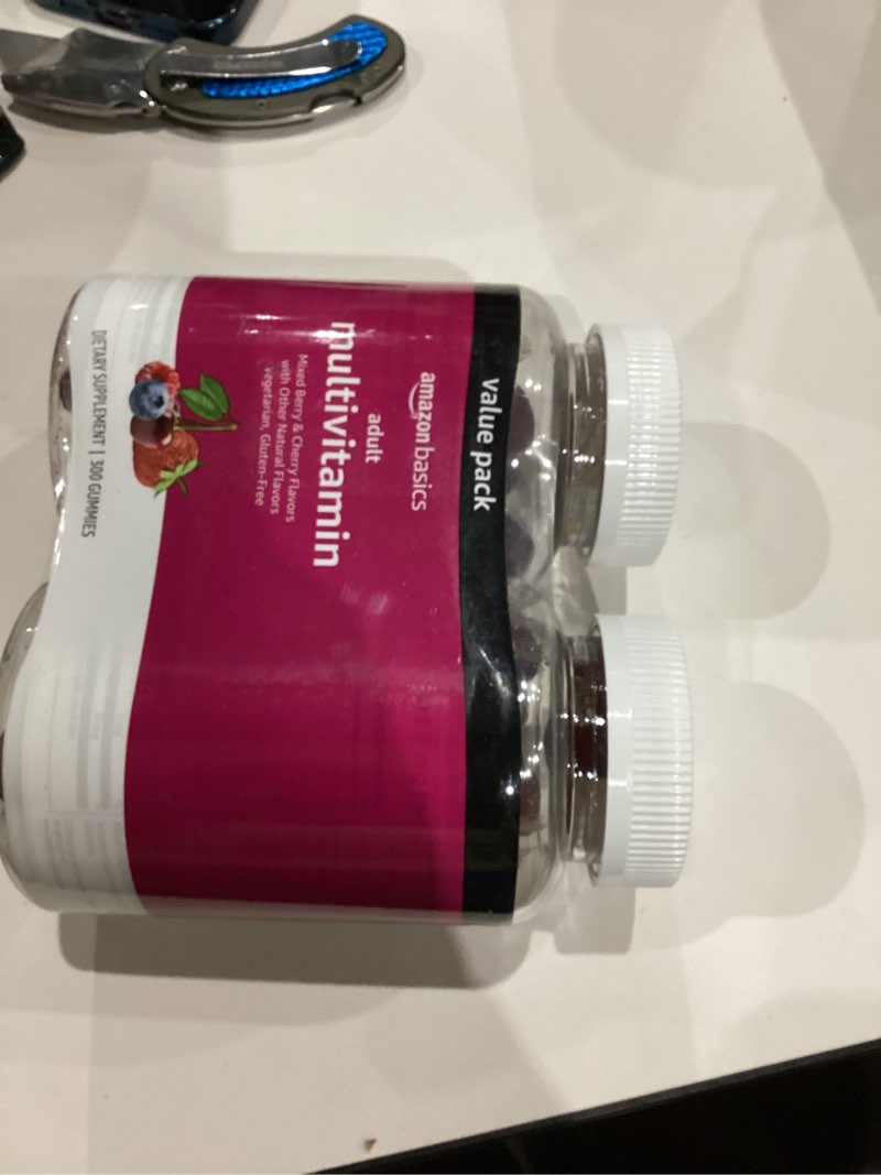 Condition photo showing New/Like New for Amazon Basics Adult Multivitamin Gummies, Mixed Berry & Cherry, 150 Gummies, 75-Day Supply, Pack of 2 (Previously Solimo) 150 Count (Pack of 2)