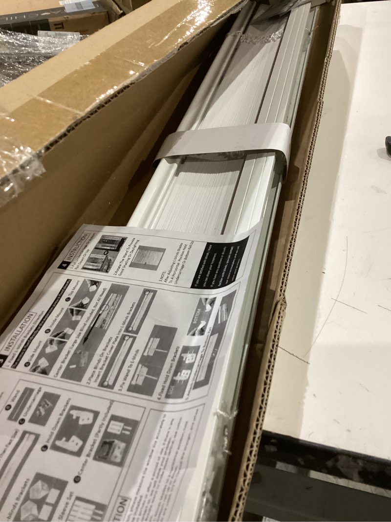 Condition photo showing Good Condition for size estimated cordless light filtering mini blind - 26 inch width, 64 inch length, 1\" slat size - pearl white - cordless gii morningstar horizontal windows blinds for interior by achim home decor 26\"w x 64\"h pearl white