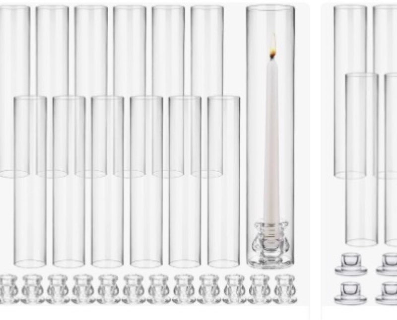 12 set glass hurricane candle holders 11.8" open ended glass candleholder tube shape bottomless and 