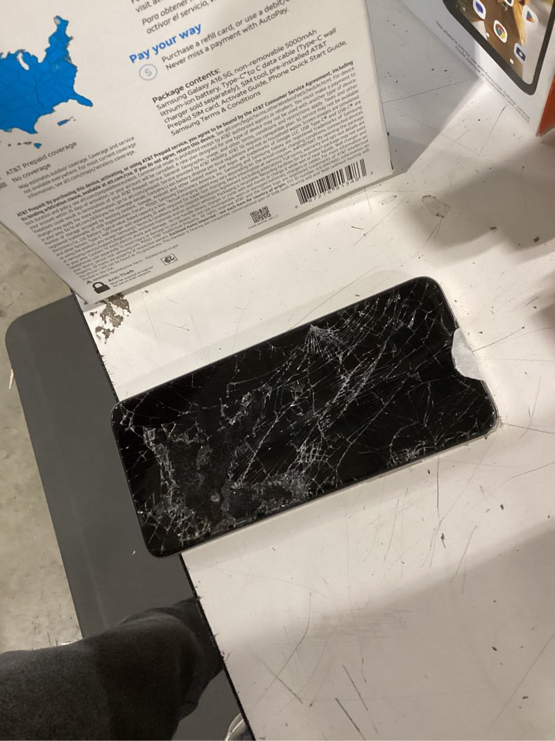 Condition photo showing As Is for at&t samsung galaxy a16 5g, 128gb, blue black - prepaid smartphone