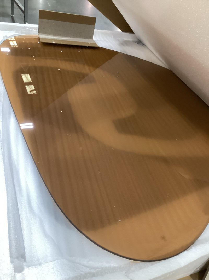 Condition photo showing As Is for cajca coffee table for living room mid century modern center table with glass top and wood, brown/walnut brown/walnut 32 inch