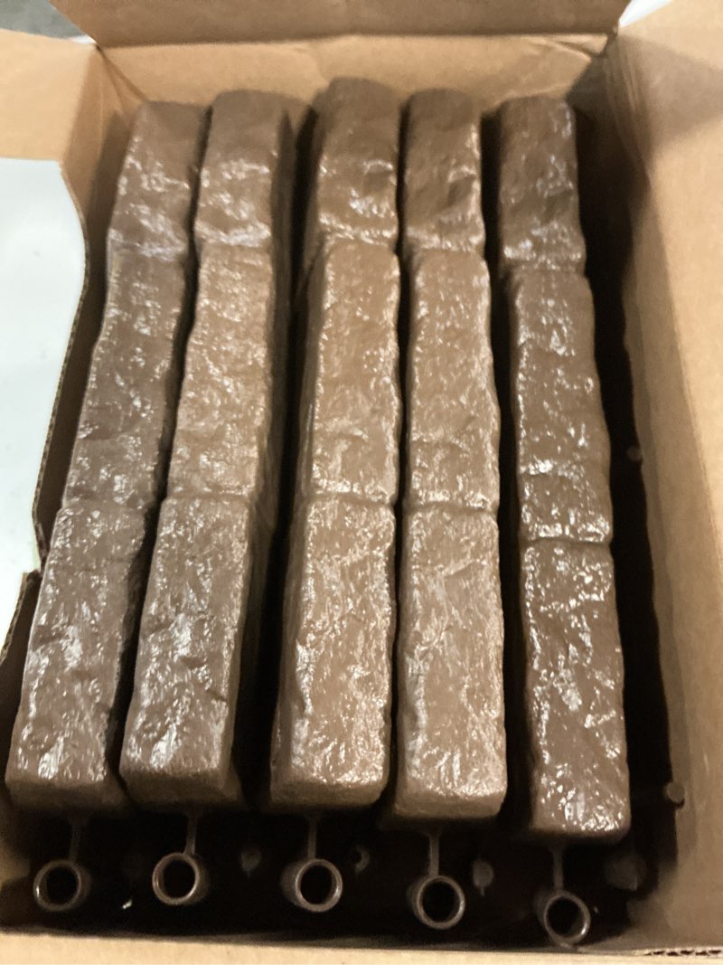 Condition photo showing As Is for suncast 5 piece plastic border stone edging with modern style and natural border stone appearance for enclosing flower beds or garden plots, brown flagstone