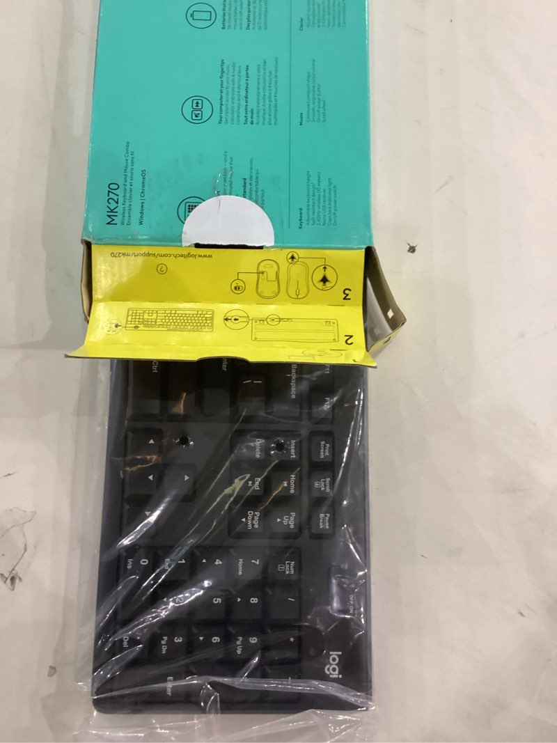 Condition photo showing As Is for Logitech MK270 Wireless Keyboard and Mouse Combo for Windows, 2.4 GHz, 8 Multimedia Keys, PC, Laptop, Wireless Keyboard Compact Mouse Combo - Black Black 1 Pack Combo